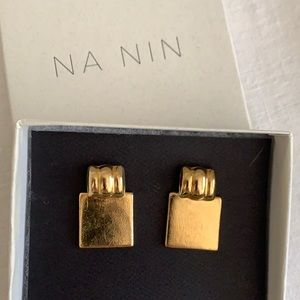 Na Nin 14k Gold Plated Square Statement Earrings